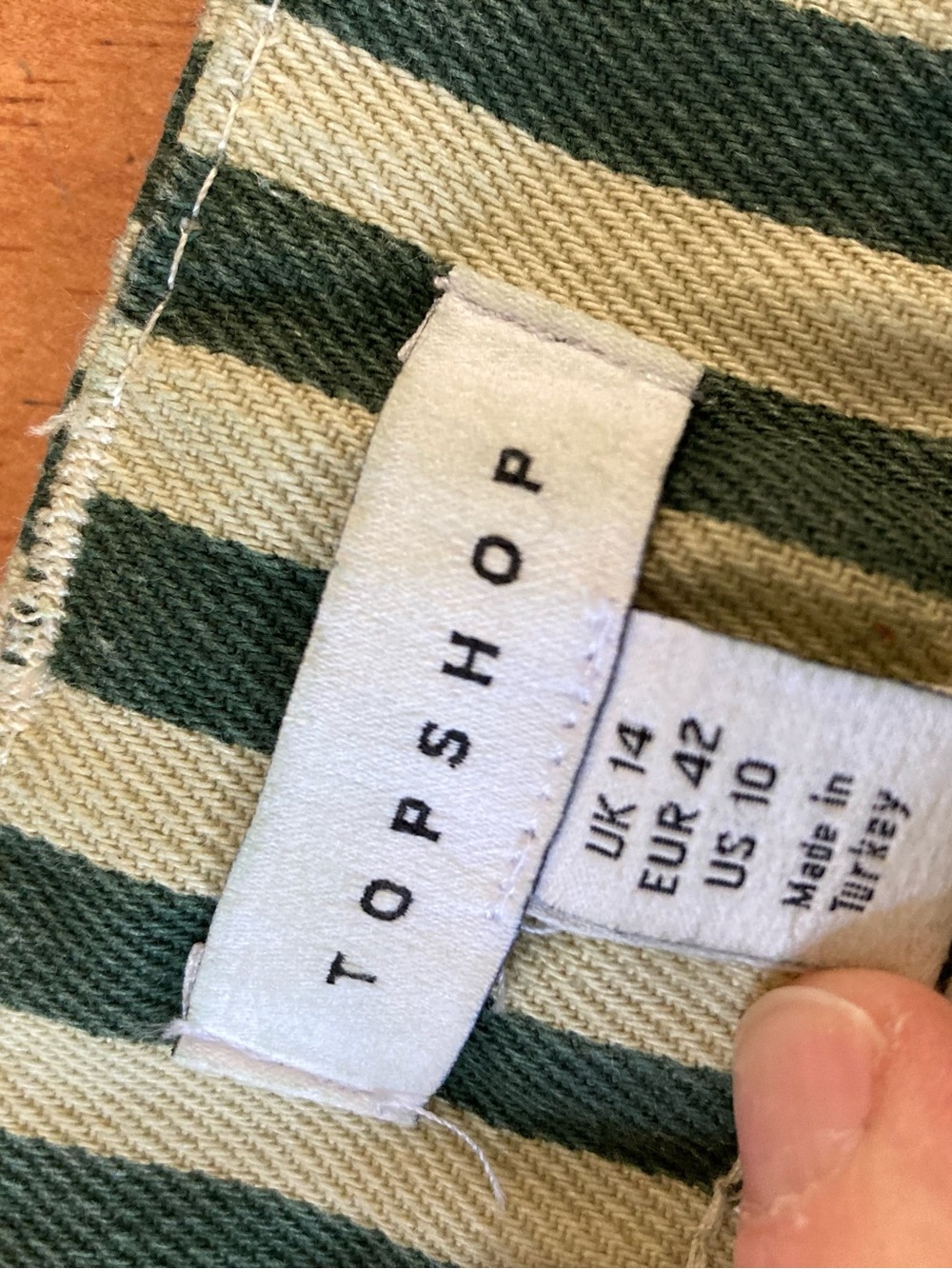 Topshop pinstripe banana wide leg pants in khaki - size 10 - Picture 9 of 13